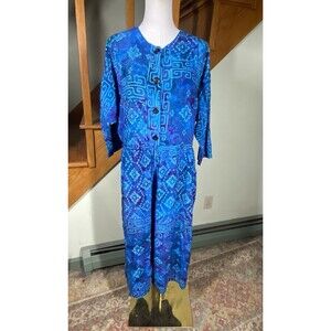 Red's Threads Cropped Jumpsuit Sz S/M 3/4 Sleeve Vtg Bohemian Hippie Festival